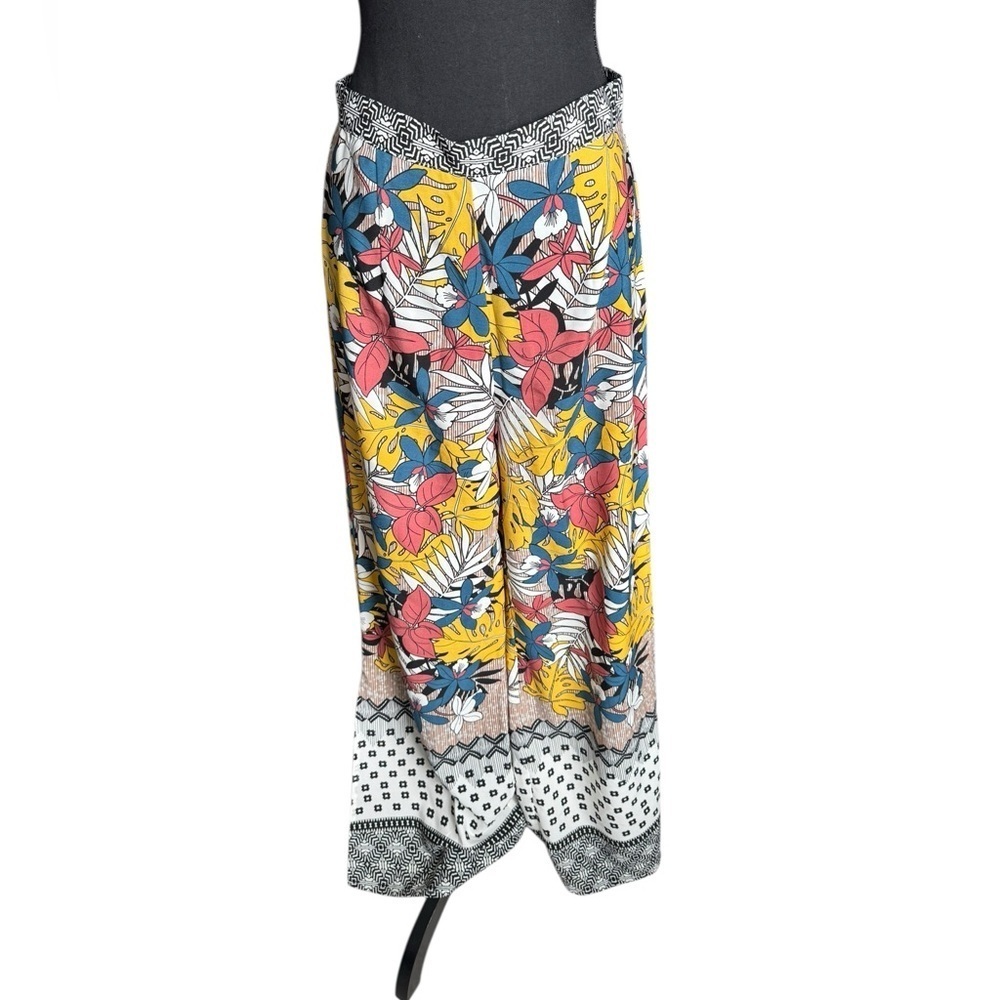 Francesca’s Tropical Floral Wide Leg Pants M Boho Festival Vacation Beach J69